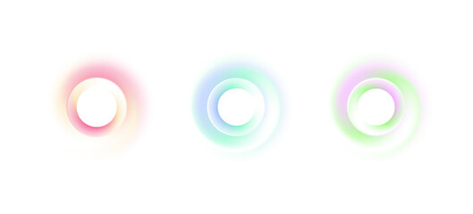 Gradient circles background, color gradation with halftone effect. Vibrant design colorful swirls. Gradient blur circle pattern with grain dots design. Rainbow rgb color spectrum. Vector illustration