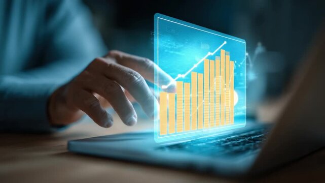 Digital Analytics and Growth: An image of a hand interacting with a glowing screen, displaying a chart, and symbolizing business growth and data analysis.