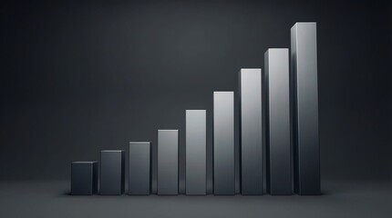 3d growth bar chart columns rising on dark gradient background for business success