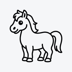 Fototapeta premium Cute cartoon horse outline illustration, simple drawing for children, black and white, line art, white background