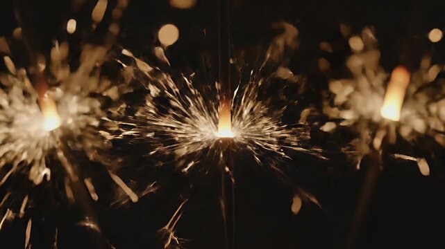 Sparklers emit bright, fiery bursts of light against a dark background