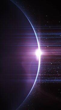 Planet shining in space with lens flare sunrise