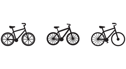 Fototapeta premium Bicycle silhouettes in different positions three black bike icons side by side on white background