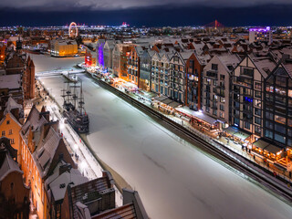Aerial view of the beautiful main city in Gdansk at winter night, Poland © Patryk Kosmider
