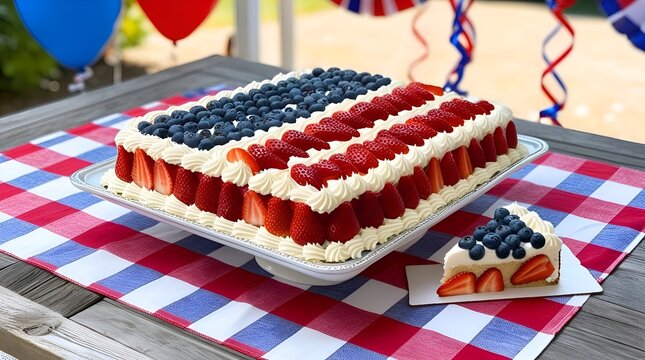 Patriotic American Flag Sheet Cake with Vibrant Red Frosting