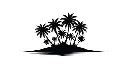Tropical palm trees on a small island a striking silhouette © SAKINA