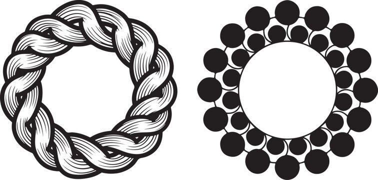 Decorative Rope and Dotted Circle Frame Vector Set for Logo Design