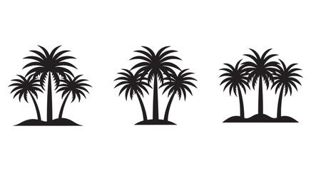 Obraz premium Black silhouettes of palm trees on small islands various tropical tree groups landscape design elements
