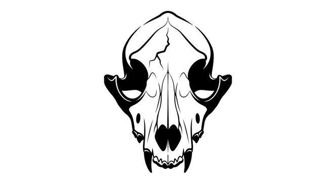 Black and white illustration of a bighorn sheep skull with horns on a white background.