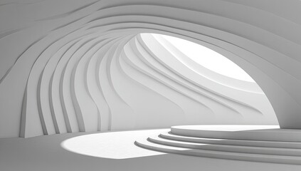Obraz premium Futuristic abstract white architecture with curved walls and circular stage