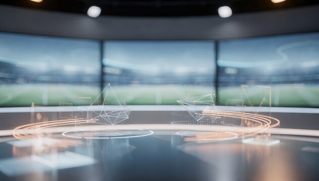 Medium shot showing software dashboard tracking realtime audience data during sports events AI system adjusting ad insertions seamlessly background studio lights out of focus.