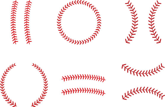 Baseball Stitch Seam Set Red Baseball Laces Vector