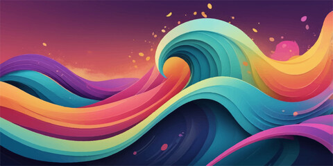 Abstract colorful rainbow background featuring a wavy motion design with glowing light curves and vibrant vector lines on a dark backdrop template for a modern wallpaper concept © AeroVista