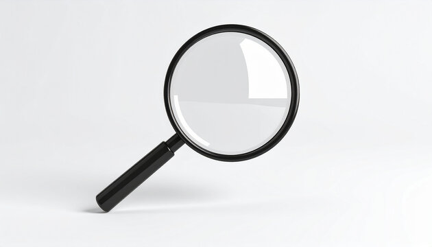 3D minimalist magnifying glass icon, smooth glossy surface, earch, digital interface, modern UI design, minimalism.
