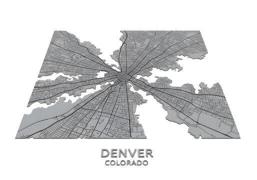 Denver Colorado city map illustration, detailed gray urban layout