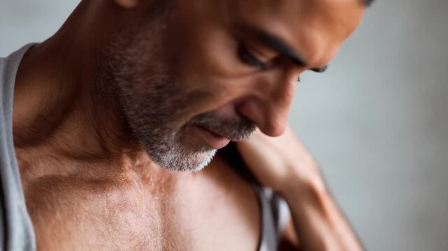 Contemplation: A man expresses deep thought, his face etched with lines of introspection. The photograph encapsulates human contemplation.