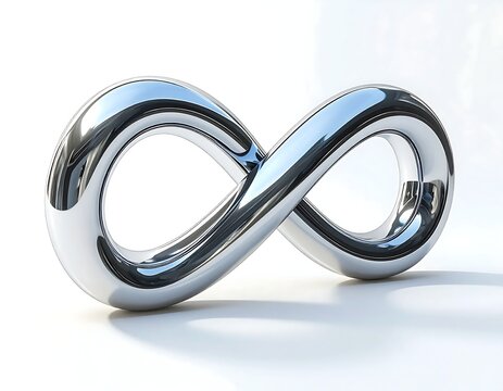 A shiny metallic infinity symbol on a white surface