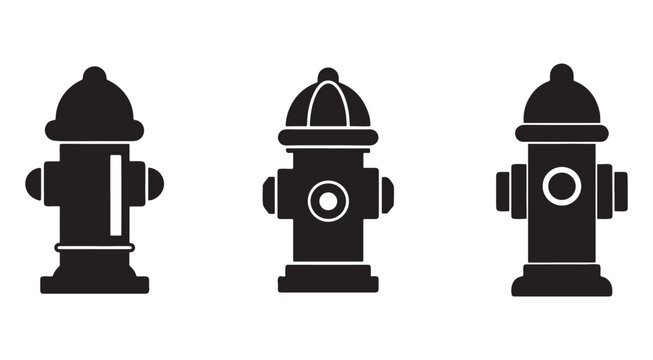 Set of three different fire hydrant silhouettes in various orientations  side and front views