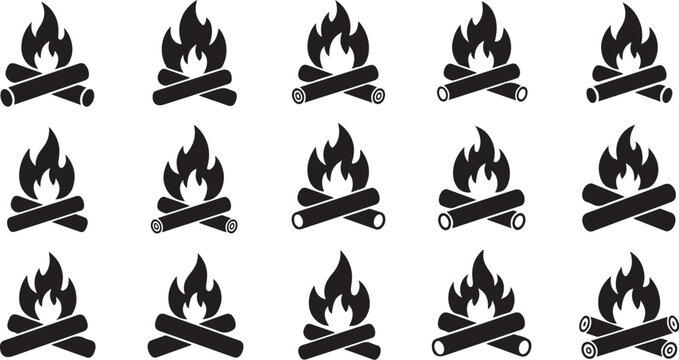Campfire icons on white background in repeating pattern design