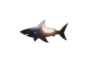 Fototapeta premium Metal shark sculpture, sharp fins, white background, modern art