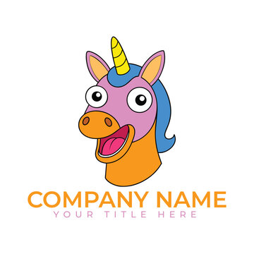 Shocked Funny Unicorn Face Vector Logo Illustration