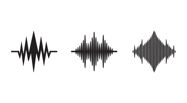 Sound wave patterns and audio signal icons for music and technology uses  sound waves and audio signals for music technology and sound design