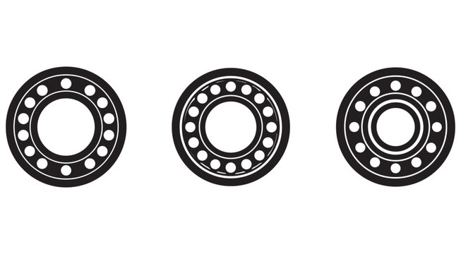 Three ball bearings in a row on white background for industrial or mechanical concepts  bearings for machines