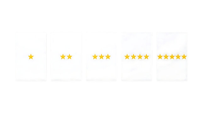 五段階評価の星カードを整然と並べた顧客満足度を象徴するシンプル評価コンセプト
