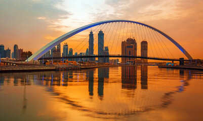 Fototapeta premium Aerial View of Dubai Marina Skyline, Luxury Waterfront Hotels and Residential Towers, UAE