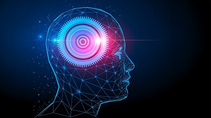 Obraz premium Futuristic human head with digital ai interface and glowing elements