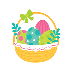 colorful easter basket with floral for easter holiday flyer, poster and greeting card