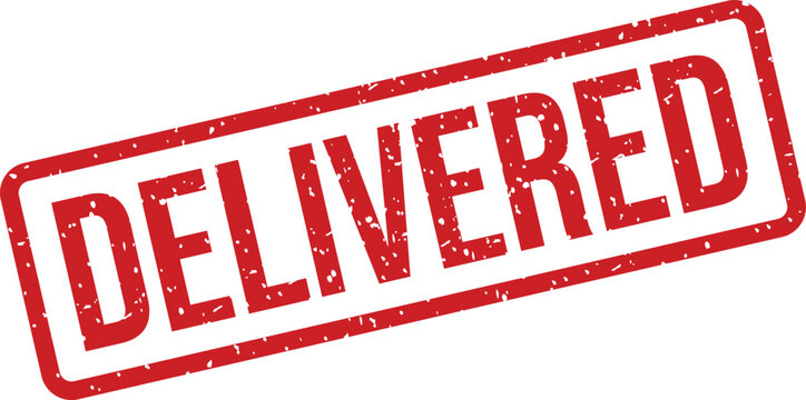 A red rectangular rubber stamp mark with the word DELIVERED across a clean white background