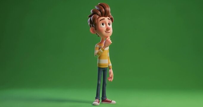 Animated cartoon character on green screen background