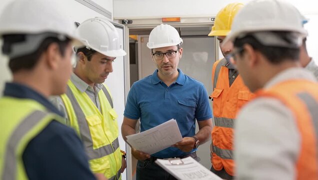 Construction Team Collaboration in Safety Gear Meeting