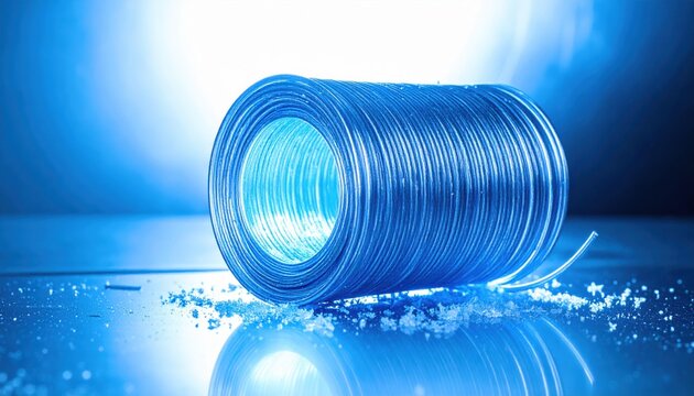 Intensely glowing superconducting wire with contained energy and vibrant blue illumination