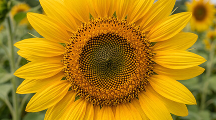 Fototapeta premium Vibrant Sunflower Blooming Brightly in a Sunny Summer Field Closeup Capturing Detail