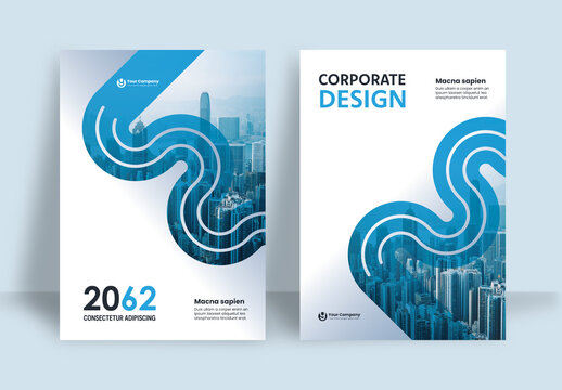 Business Report Cover Template &ndash; Blue and White Geometric Layout (A4)	
