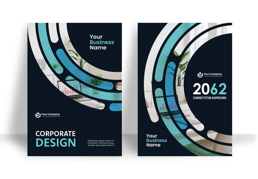 Business Report Cover Template &ndash; Blue and Green Geometric Layout (A4)	
