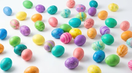 Colorful Easter Eggs Spread Out on a Bright White Background