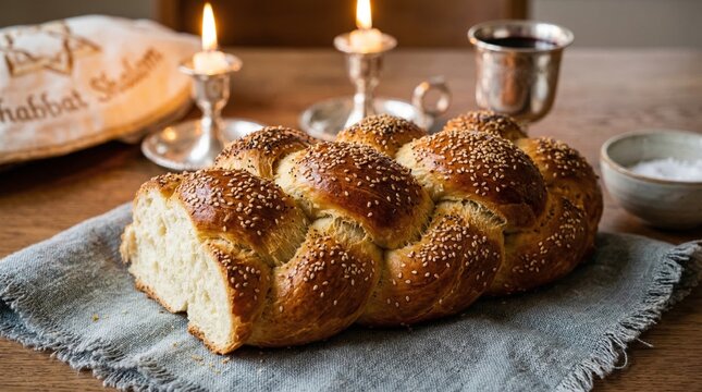 Challah Bread and Candles for Shabbat Dinner