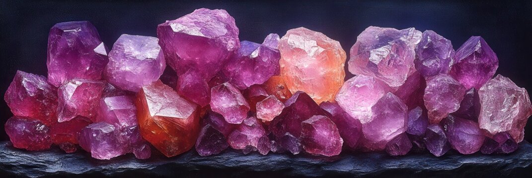 Abstract multicolored crystals and translucent stones with detailed surfaces