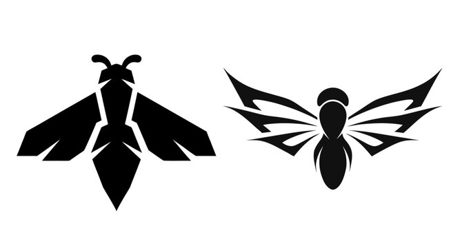 Wasp and Bee Mascot Logo Design Vector Silhouette Illustration.