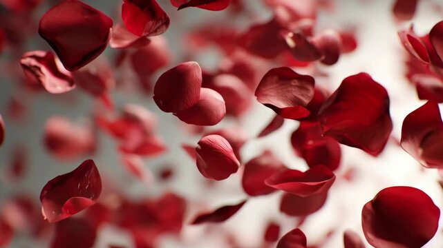 Red rose petal falling pattern background romantic dreamy mood blur abstract soft focus background