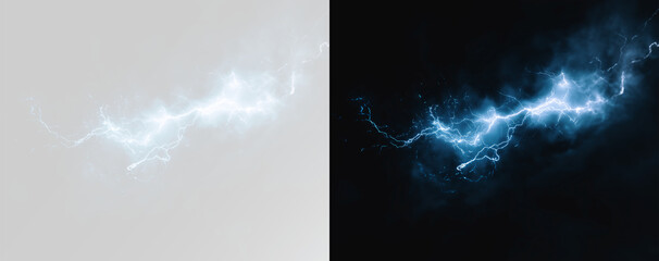 Lightning electric discharge glowing inside dense white storm clouds with ethereal blue plasma aura png © Alehandro
