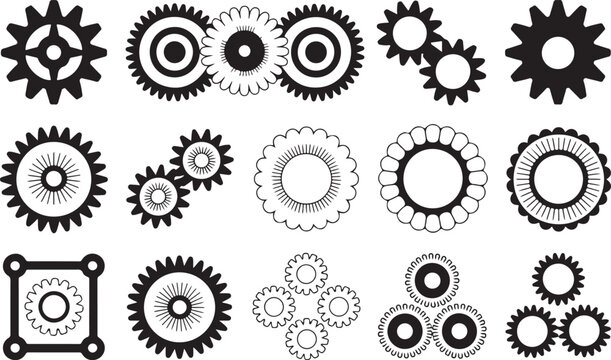 Collection of various mechanical gears and cogs illustration isolated design elements