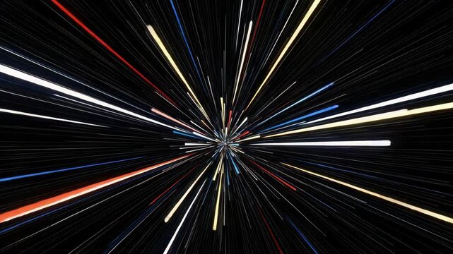 Stylized View Motion Light Speed Warp Travel Through Space With Colored Lines Against Dark Background Possibly For Artistic Design Use Showcasing Speed Energy