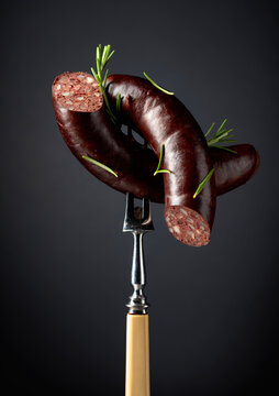 Black pudding or blood sausage with rosemary.