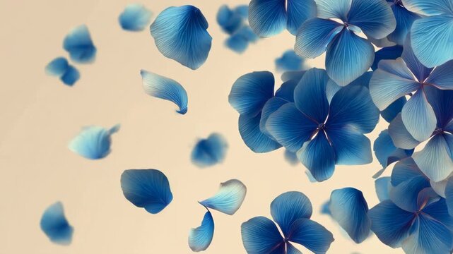 Blue petal falling pastel background floral abstract soft focus dreamy floating flower art