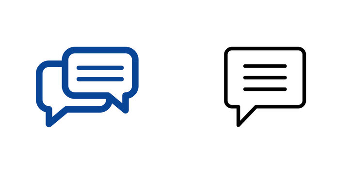 Two speech bubbles, one blue and one black, isolated on transparent background