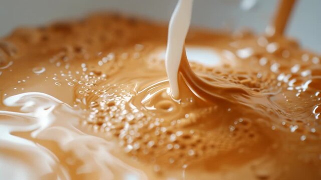 Coffee splash milk swirl drink macro abstract liquid texture energetic foam closeup